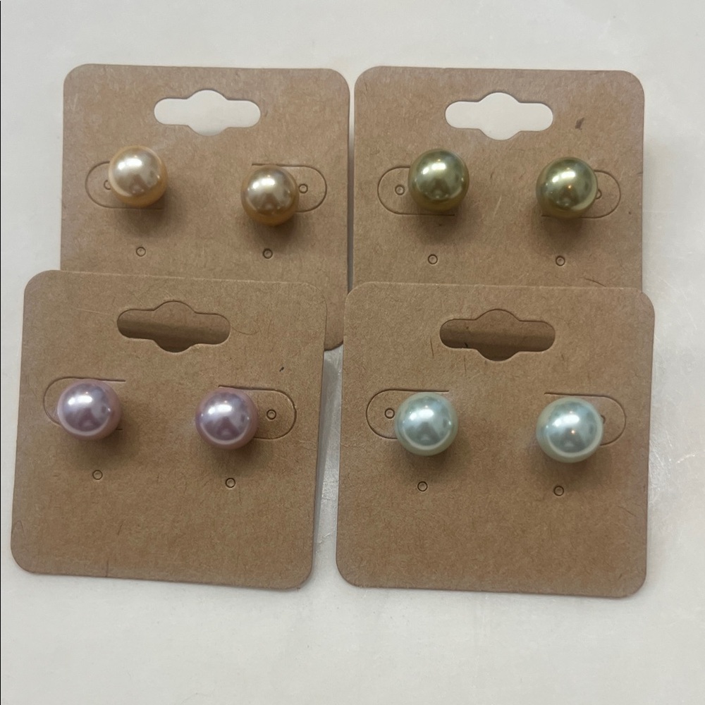 Kenneth Jay Lane Multicolor Pearl Stud Earrings Set of 4